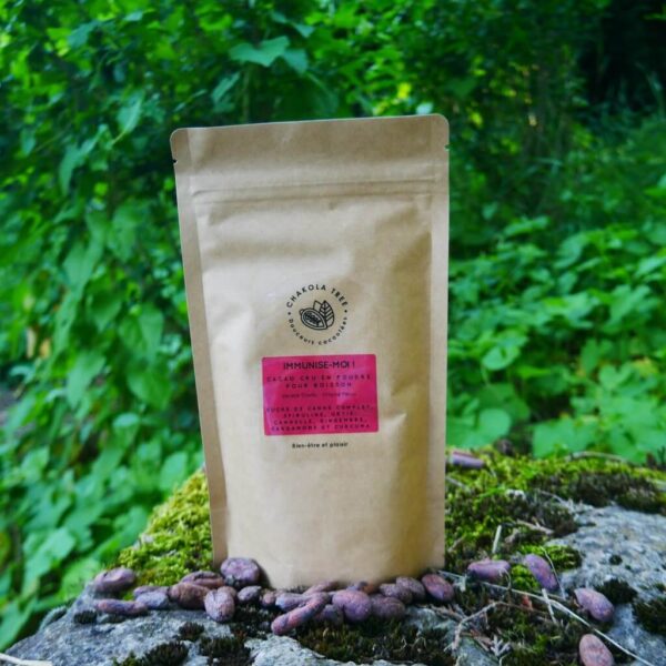 Poudre de cacao cru pour boisson : Sucre de canne complet, spiruline, ortie, cannelle, gingembre, cardamome, curcuma, muscade et poivre noir - 150g – Image 2