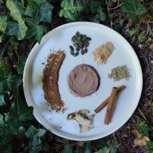 Poudre de cacao cru pour boisson : Sucre de canne complet, caroube, protéines de graines de courge, cannelle, gingembre et fenouil - 150g